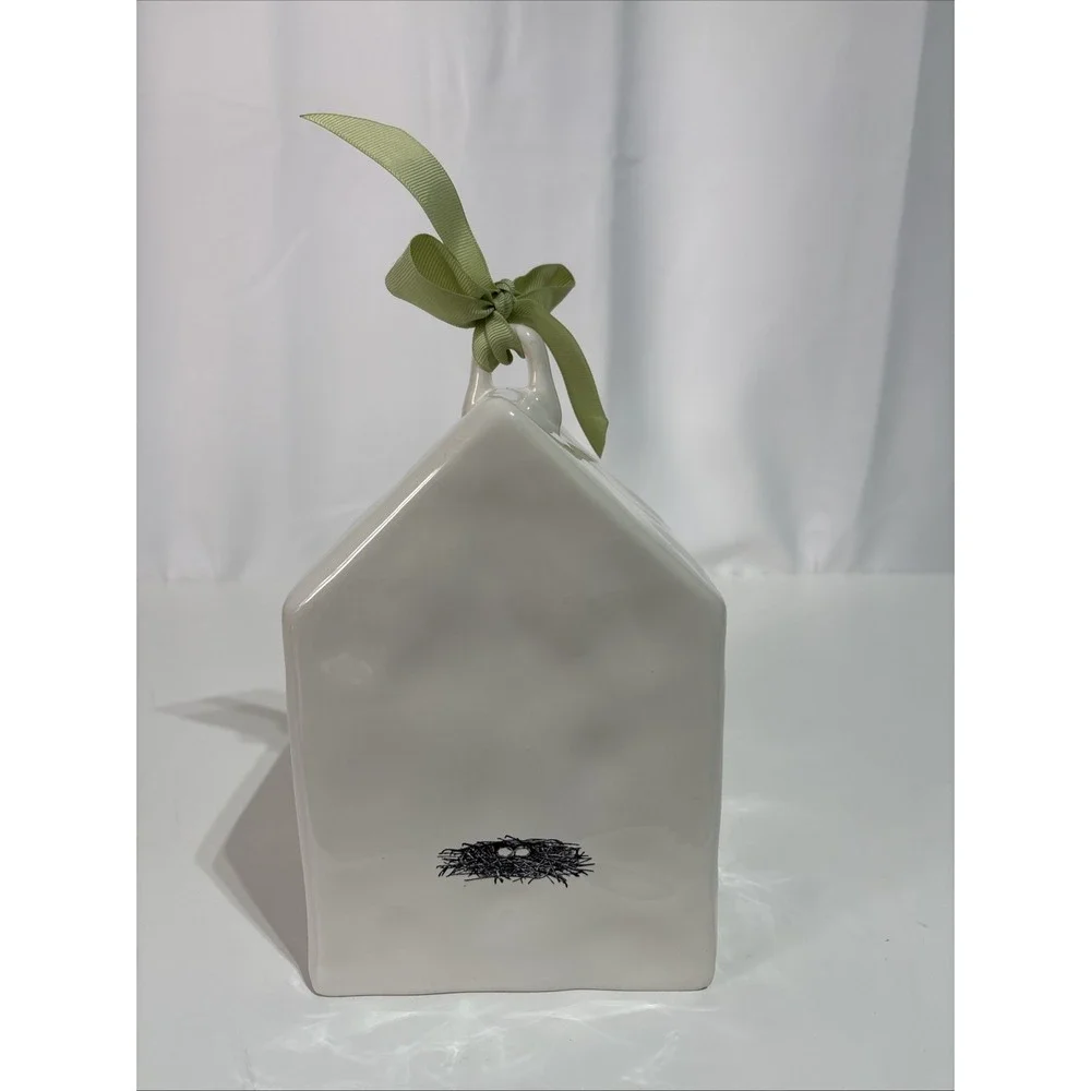 Rae Dunn 2017 Ceramic Birdhouse NEST‎ Green Bow Artisan Collection by Magenta